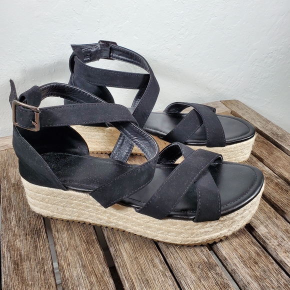 black strappy espadrille sandals